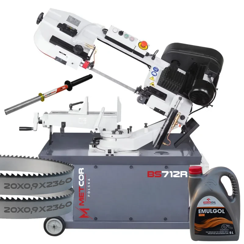Przecinarka taśmowa METCOR BS712R 400V + 2 piły + 1L chłodziwa + magnetyczny zbieracz wiórów GRATIS