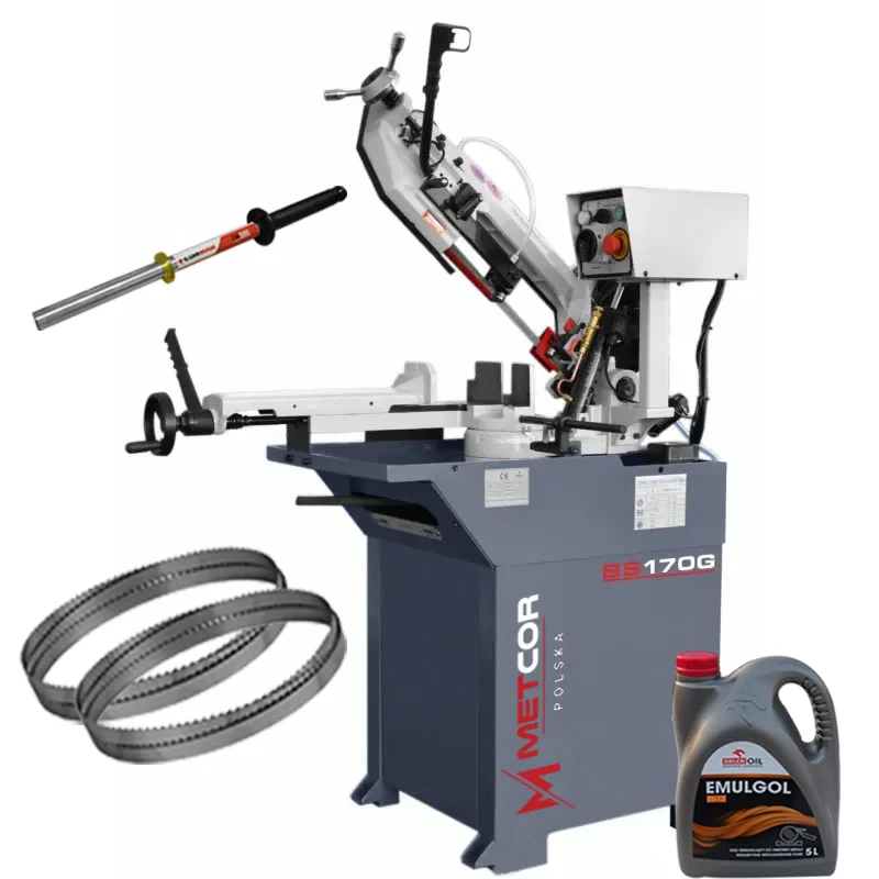 Przecinarka taśmowa METCOR BS170G 230V + 2 piły + 1L chłodziwa + magnetyczny zbieracz wiórów GRATIS